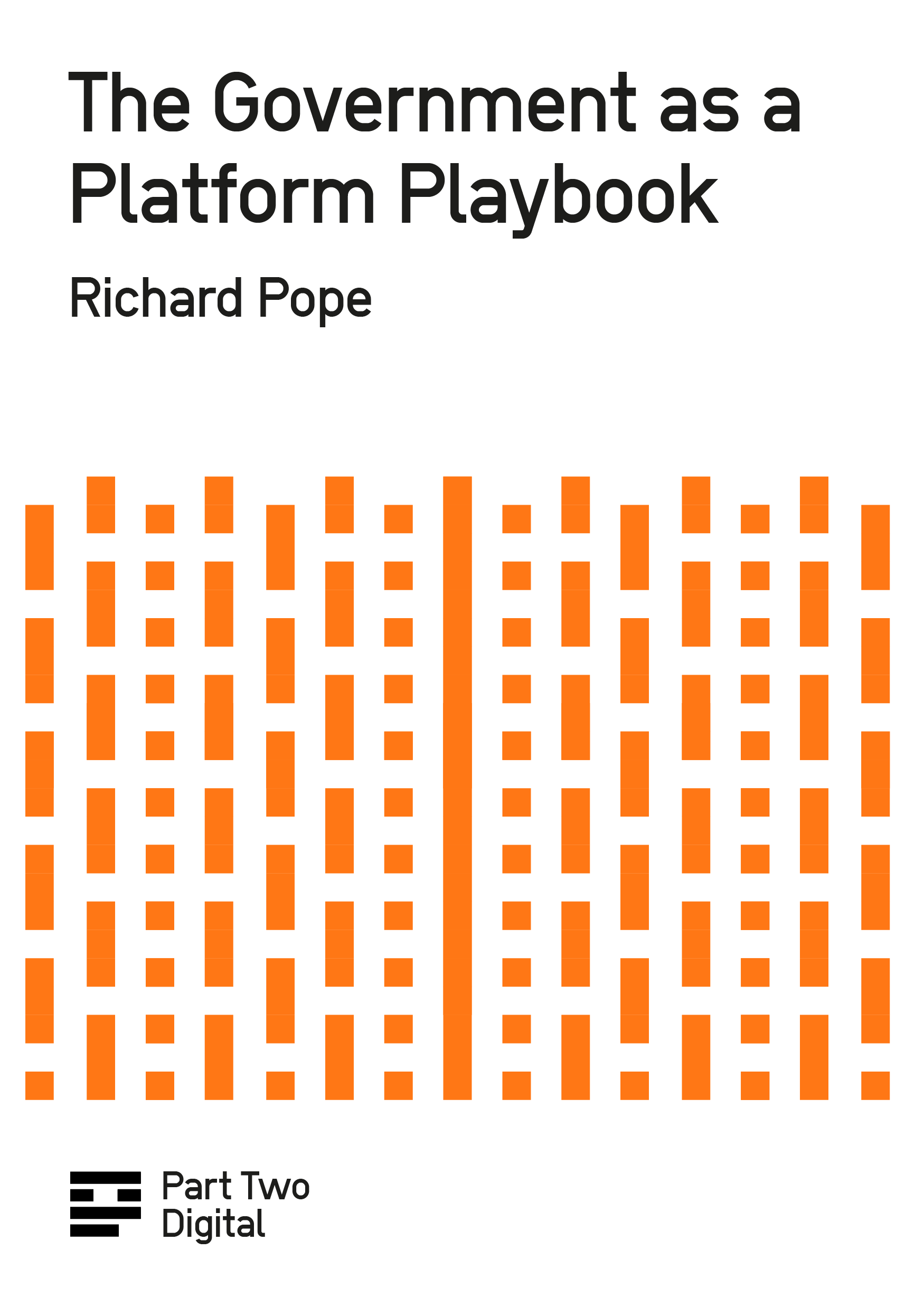 Cover of publication with orange pixel pattern of vertical stripes of different lengths